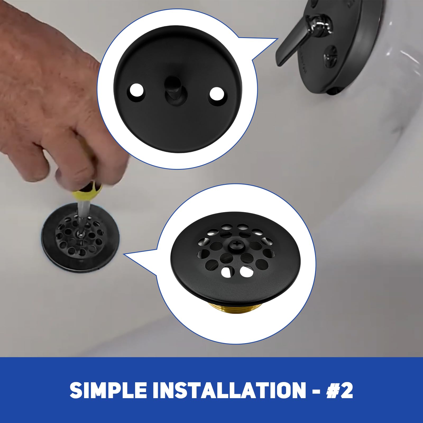 Conjunto de enlace de drenaje de bañera con palanca de viaje, accesorios de interruptor de desbordamiento de bañera, kit de molduras de baño de repuesto para instalación (negro mate)
