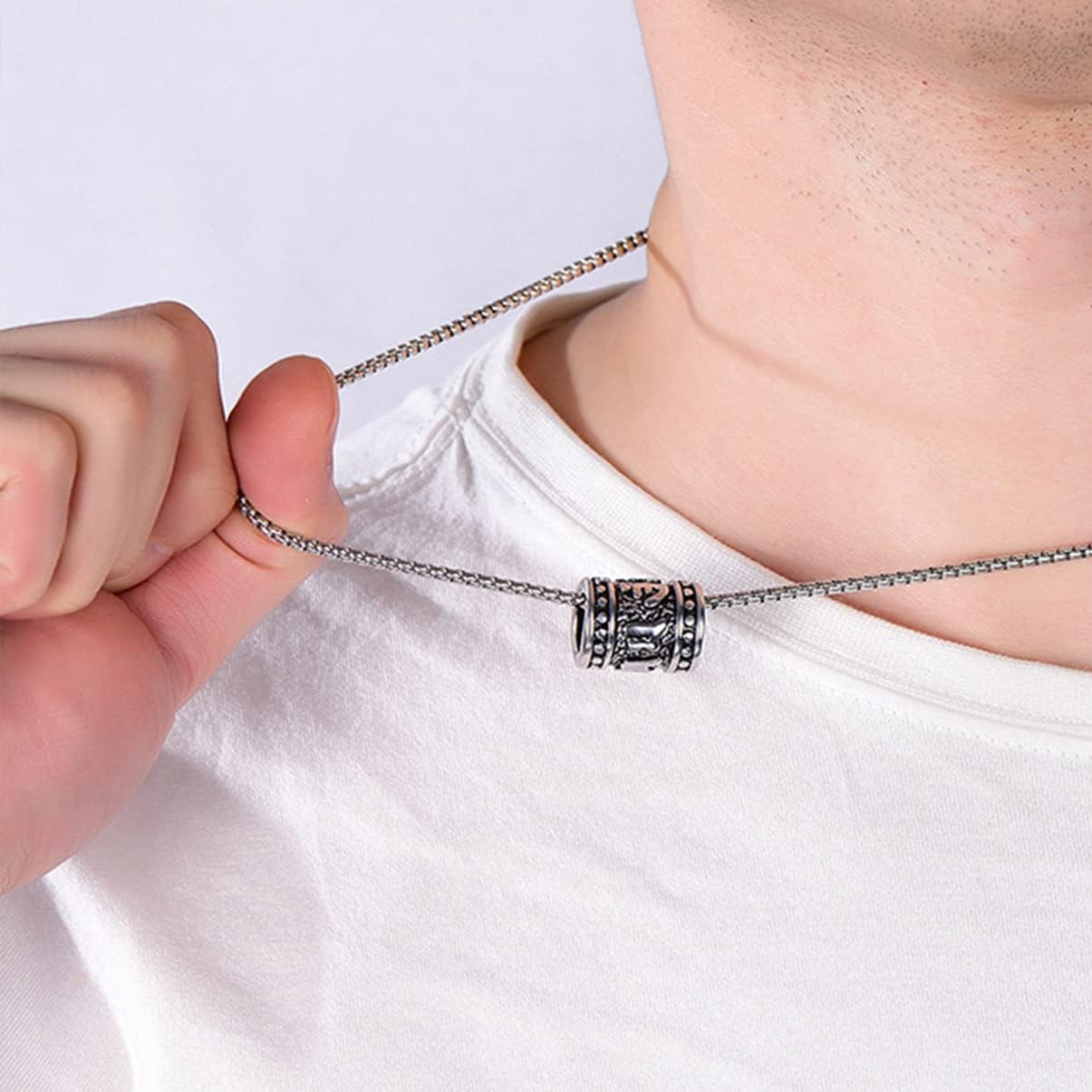 2PCS Mens Gothic Punk Tibetan Buddhism Meditation Pendant Necklace,316L Stainless Steel Om Mani Padme Hum Buddhist Mantra Prayer Wheel Meditation Pendant Necklace Jewelry (Necklace_A) - Image 5