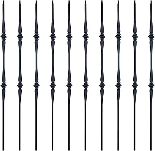 TOUCAN Staircase Iron Balusters (Box of 10) Stair Parts 1/2" Square Metal Balusters - Hollow Double Spoon Staircase Spindles (Real Satin Black), TFHB04-2