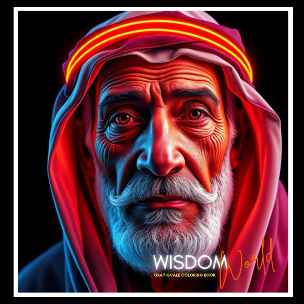Wisdom World: Grayscale coloring book with wisdom facial reflection portrait drawings from all around the world