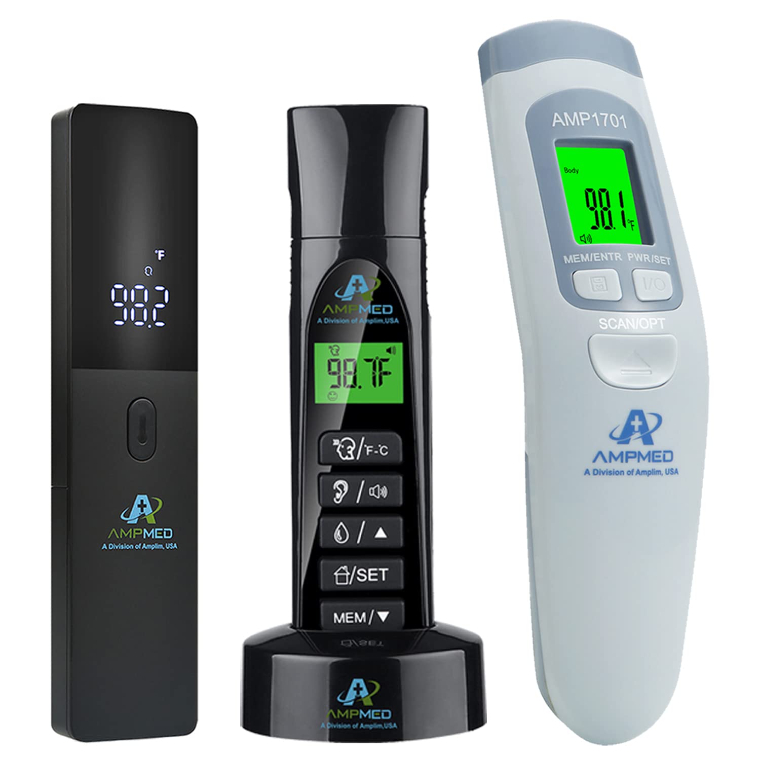 Amplim W1 AE3 CA1 Non-Contact Touchless Infrared Digital Forehead Thermometer for Adults and Babies (Pack of 3)
