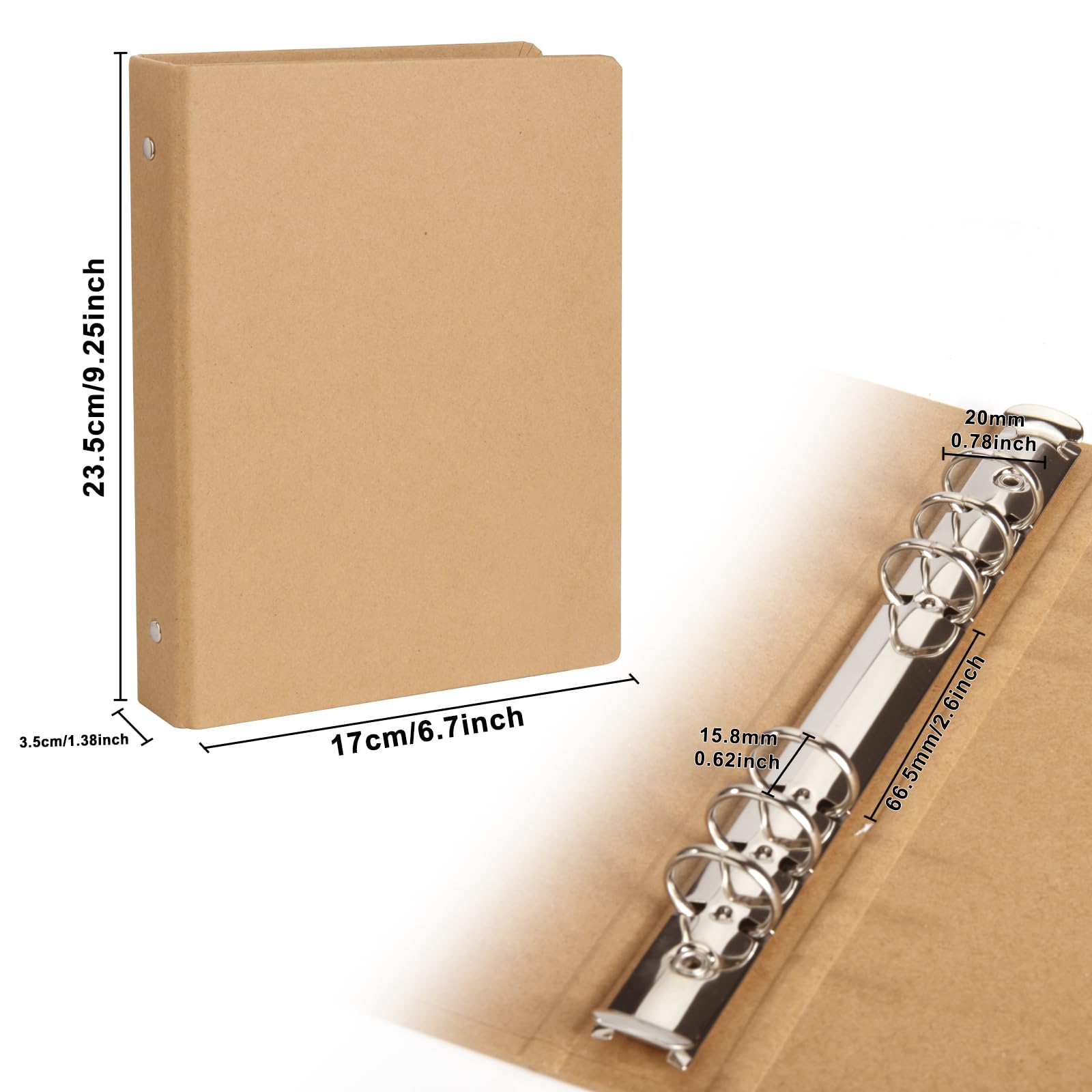 Classeurs à Anneaux A5 En Papier Kraft - Lot De 4 Rechargeables - Dimensions 17,5x23,5 Cm - Avec étiquettes - Style Rétro écolo - 3