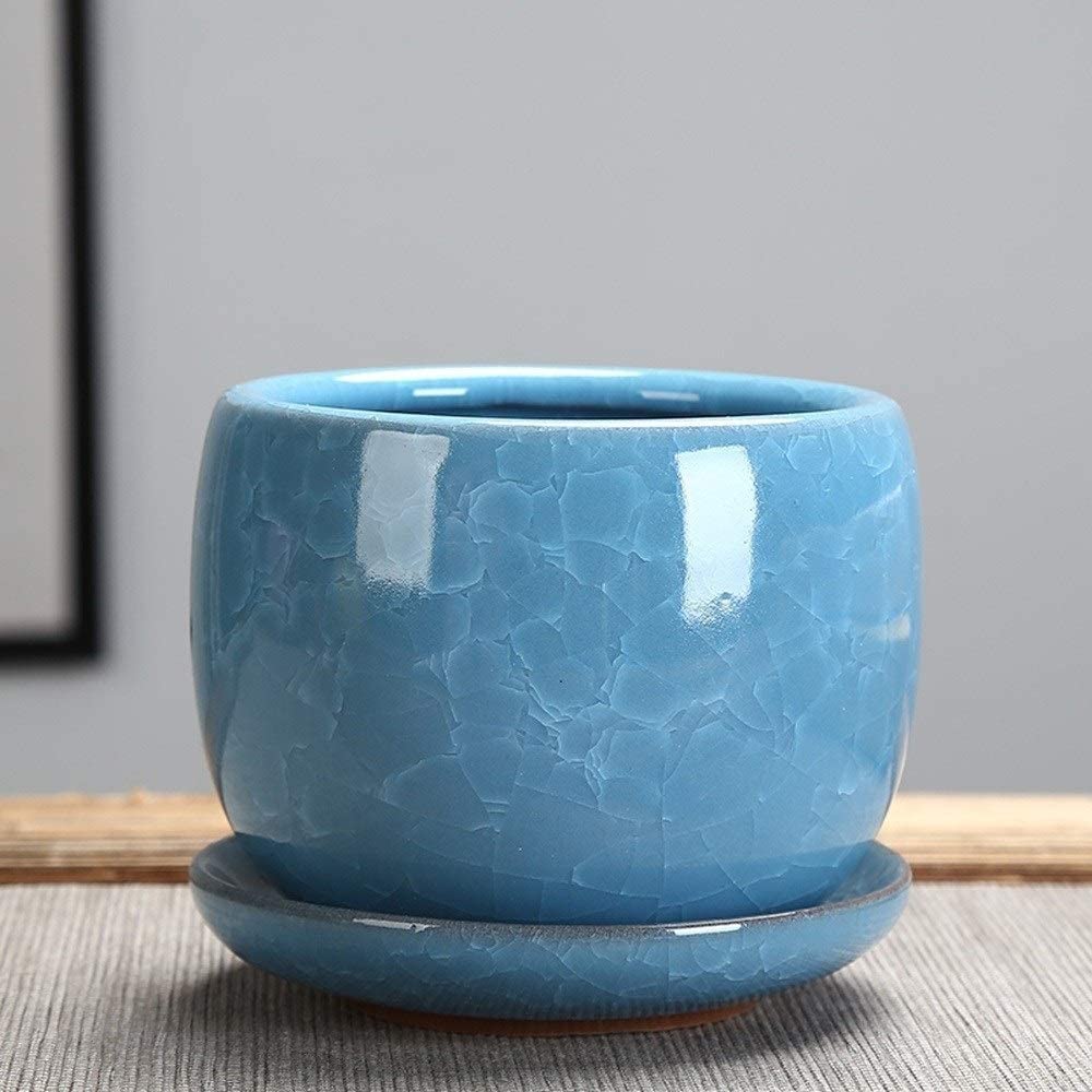 DFGHNBVC Ceramic Ice Crack Succulent Plant Pot With Tray Cactus Plant Pot Flower Pot Container Planter For Home Garden Office Decoration Containers Flowing Glaze Pots,C-9.5CM