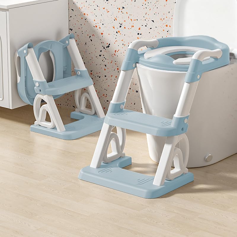 Riduttore WC per bambini, rialzo WC per bambini, per ragazzi e ragazze, adattatore WC per bambini con cuscino, antischizzi e antiscivolo, PVC (blu)