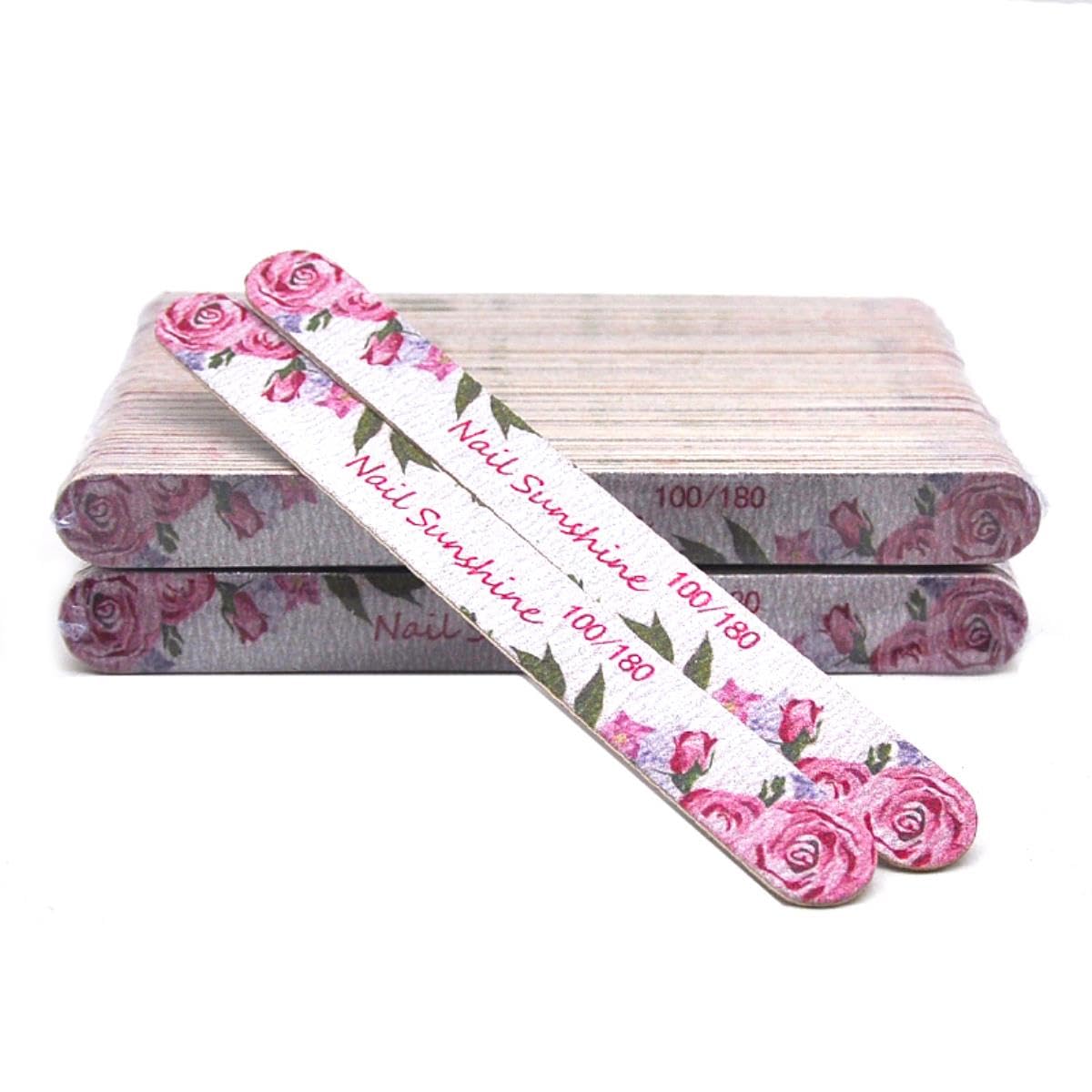 100 unids/lote limas de uñas de madera 100/120/150/180/240 profesional lavable manicura pulido lijado flor impreso uñas herramientas conjuntos-mezcla
