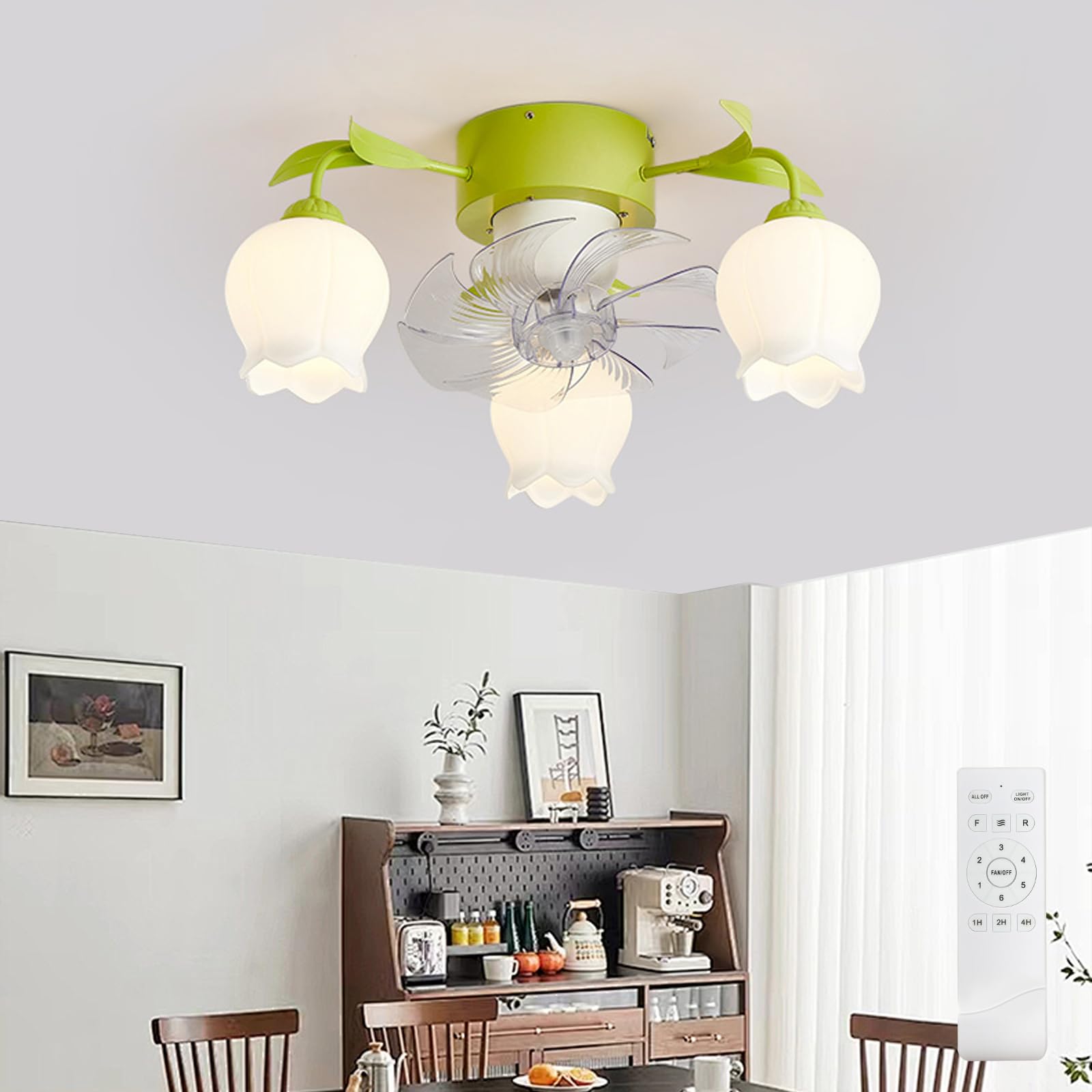 DIGLED Flower Ceiling Fan with Light: Green Flower Fan Lights for
