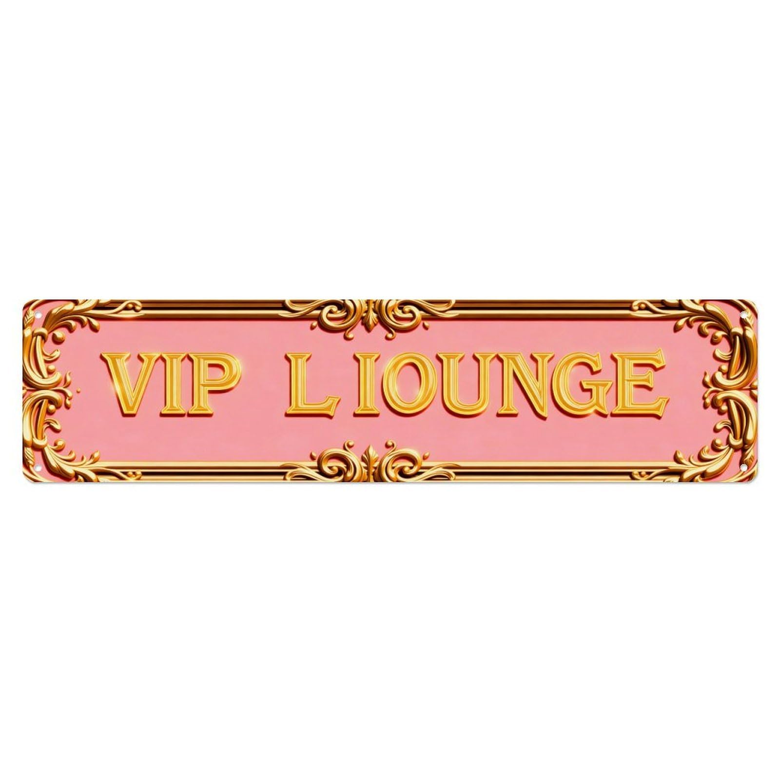 Golden Ornate Pink Background Text Metal Tin Sign Plaque
