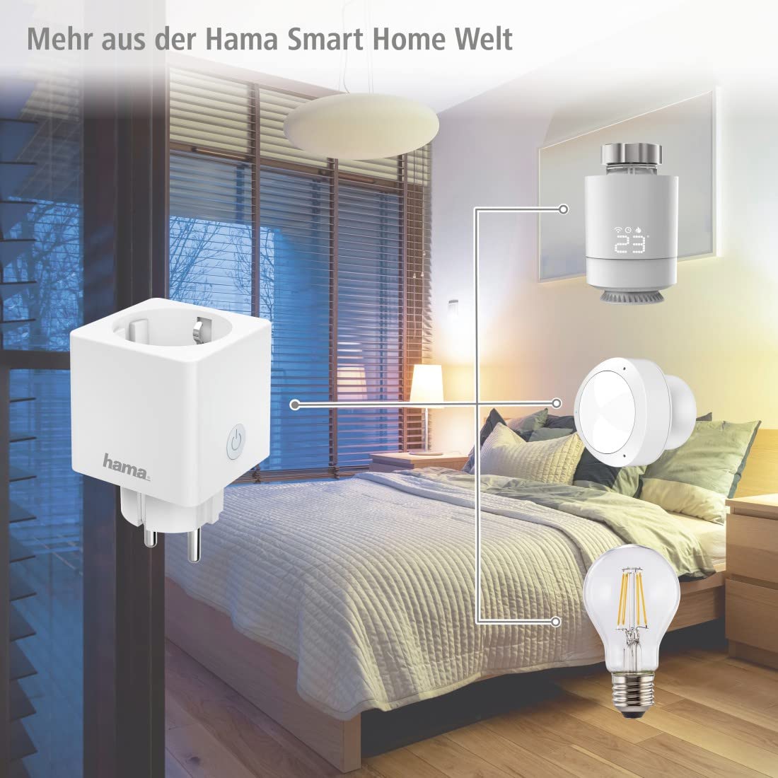 Hama gniazdo sterowane (działa z WiFi, z pomiaremzużycia energii, prąd 16A, 3680W, kompatybilne z Amazon Alexa, Google Assistant, iOS i Android) białe