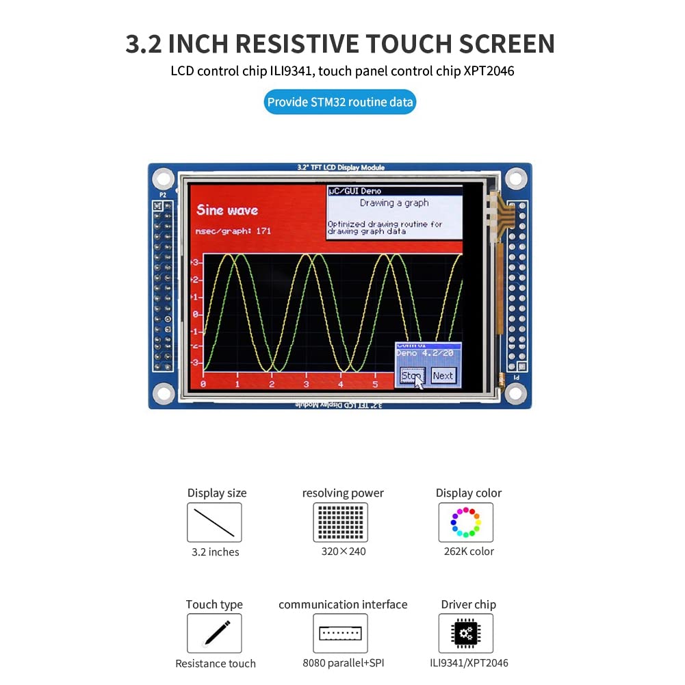 1 sztuka moduł wyświetlacza TFT-LCD moduł wyświetlacza 3,2 moduł wyświetlacza 320 x 240 pikseli ILI9341 8080 równoległy + SPI 3,3 V LCD 65K rezystor kolorów ekran dotykowy