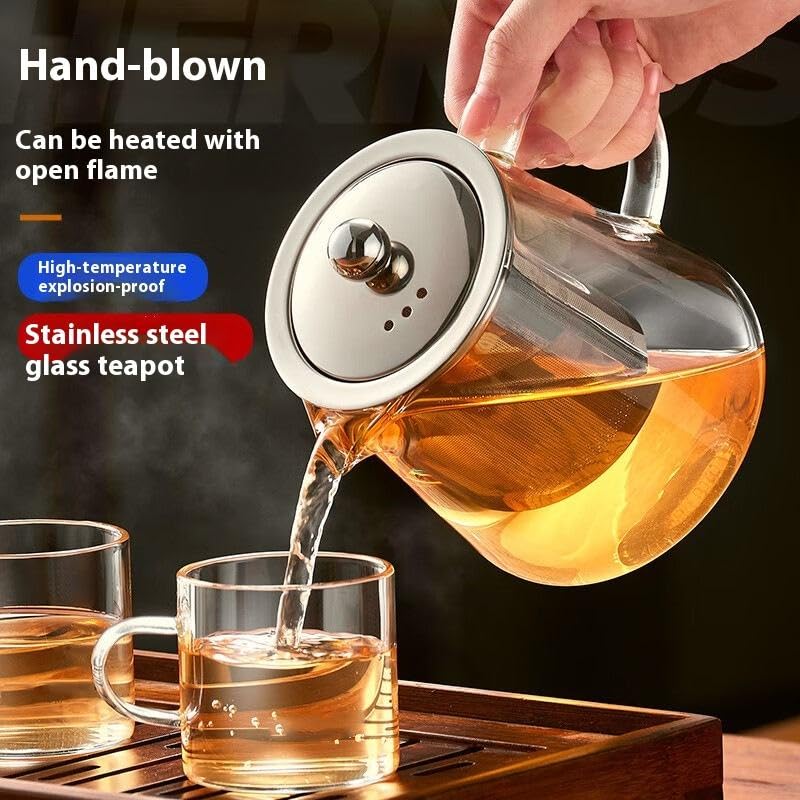 Image of ANKUL Glass Kettle Teapot with Removable Infuser & Lid & Handle, 550ml Glass Tea Kettle Stovetop Safe, Great for Loose Leaf Tea, Blooming Tea, Tea Bags & Fruit Infused Water (Ankul - 03)
