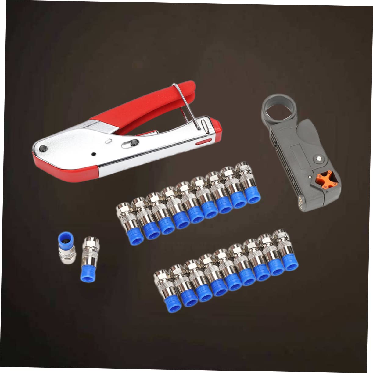 Pince à Sertir pour Câble Coaxial avec Lames Remplaçables | Kit 20 Pièces Bleu, Métal et Abs, Compatible Plupart des Connecteurs de Compression