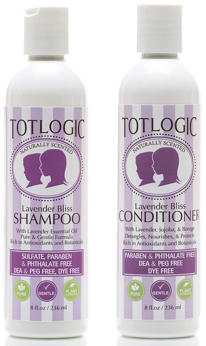 TotLogicKids Shampoo & Conditioner Bundle - Sulfate and Paraben Free, Phthalate Free, Non-Toxic Plant Based Natural Formulas - Gentle & Hypoallergenic for Senstive Skin (Lavender)