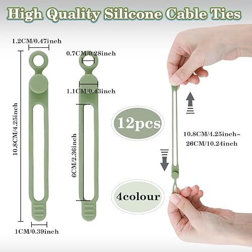 Miniatura 2 de 24 bridas de silicona para cables, organizador de cables reutilizables para cargar cables en oficina, escuela, hogar, envolturas elásticas multiusos