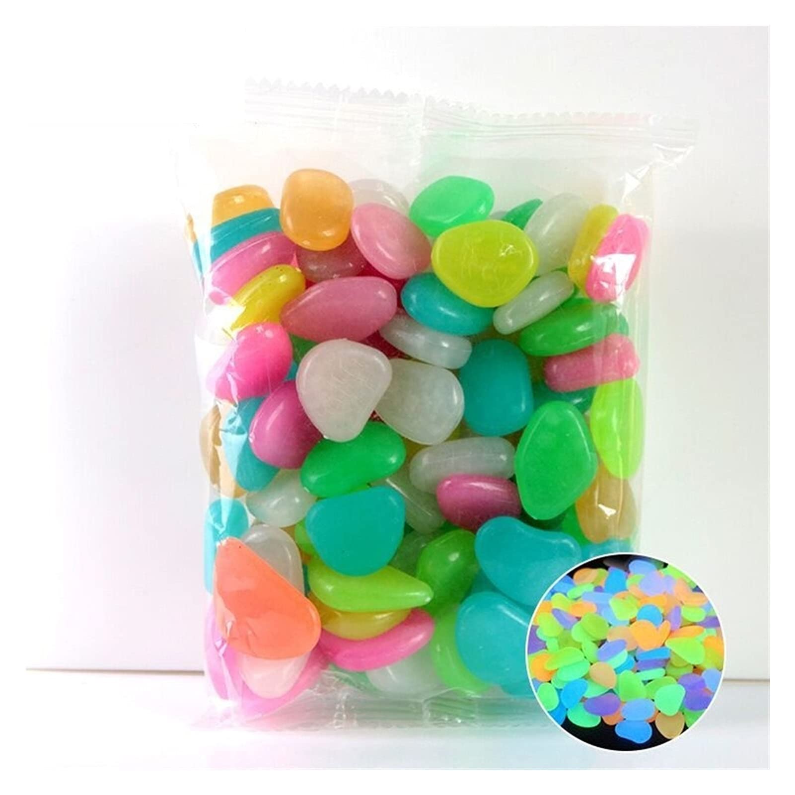 Piedras Guijarros 100 unids Resplandor en los guijarros oscuros Brillo piedras rocas Pebble luminoso para decoración al aire libre Jardín Césped Yard Aquarium Walkway Fish Tank ( Color : Mix , Size :