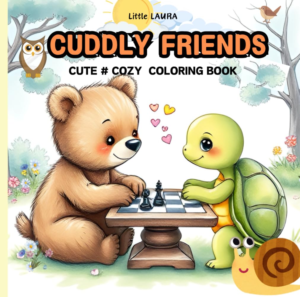 Cuddly Friends:Coloring Book for Adults and Teens Featuring Super Cute and Cozy Animal Characters with Easy and Simple Designs for Relaxation