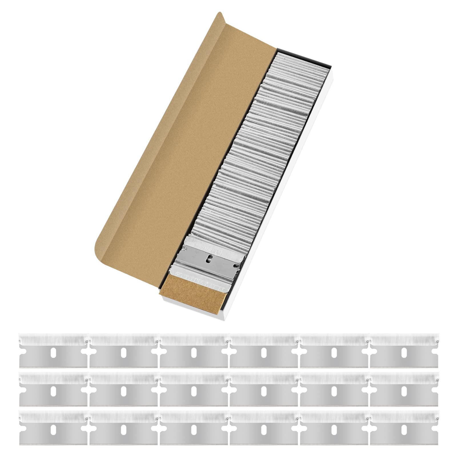 FOSHIO 100PCS Stainless Steel Single Edge Razor Blades, Individually Wrapped Blades for Razor Blade Scraper, Removing Labels, Stickers, Decals, Gasket, Cleaning Glass Stove Top, Window