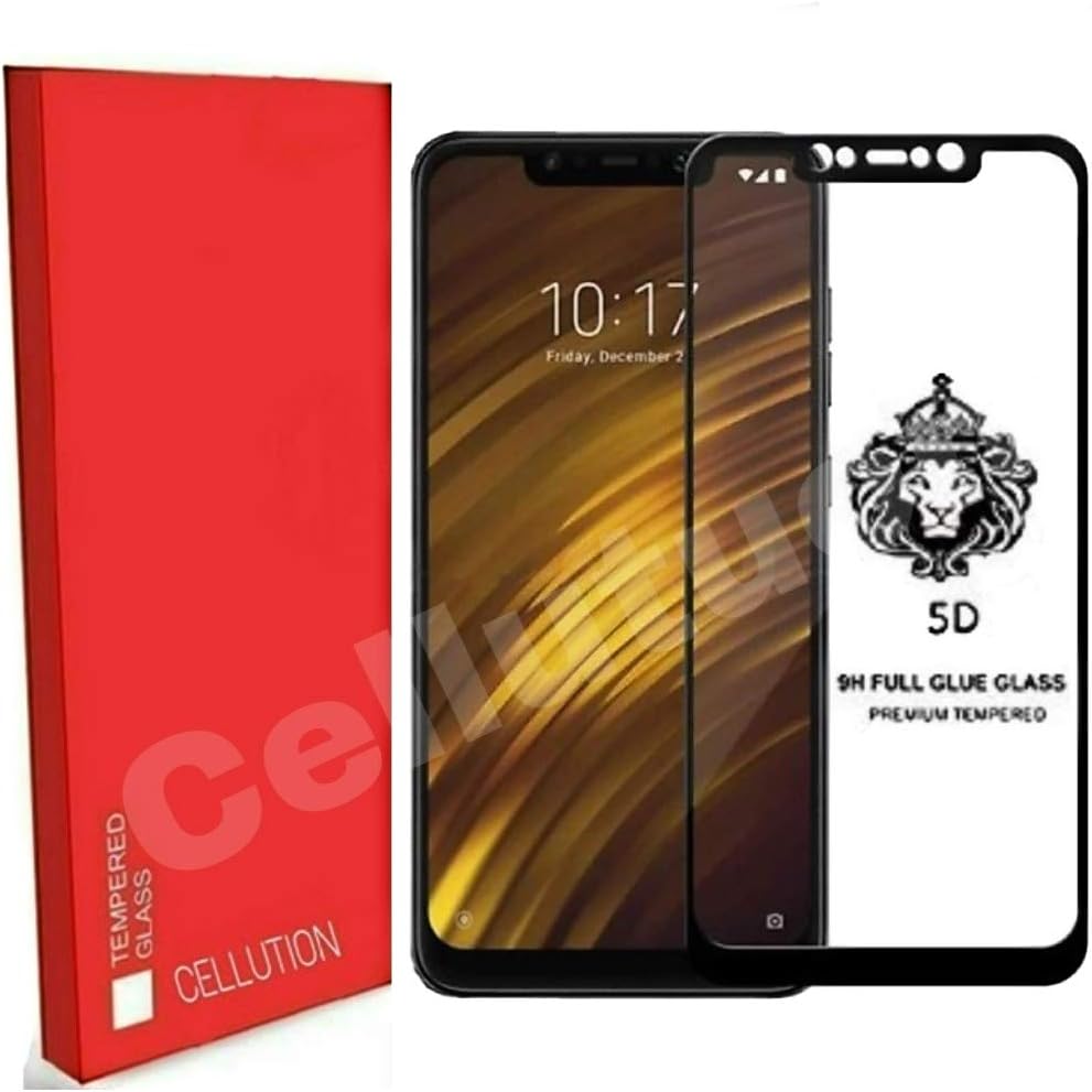 CELLUTION™ Full Glue 100% Coverage 5D Tempered Glass, Full Edge-to-Edge Screen Protector for Xiaomi Poco F1 - Black
