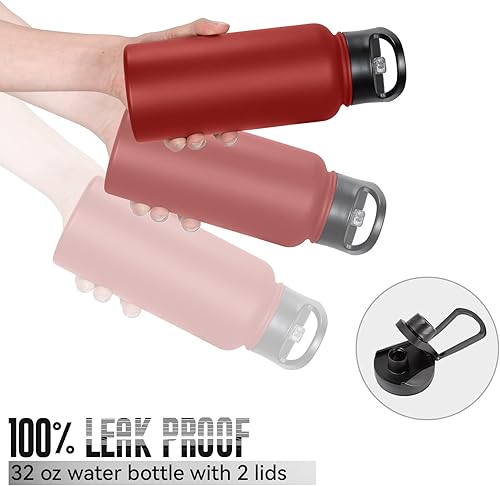 Miniatura 5 de VQRRCKI Botella de agua aislada de 32 onzas con tapa de popote y tapas de boca ancha, botellas de agua deportivas de acero inoxidable, vacío de