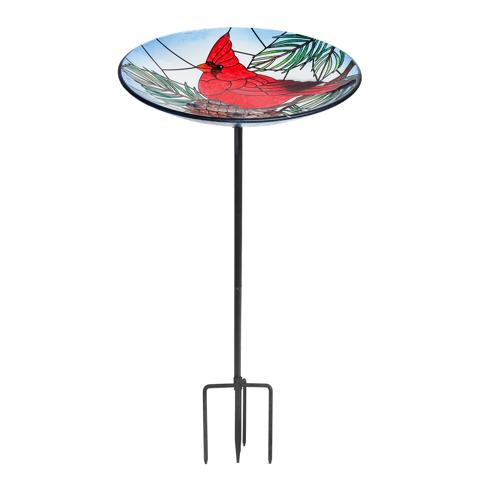 MUMTOP Glass Bird Bath, Garden Outdoor Birdbaths Birdfeeder with Metal Stake Red Cardinal