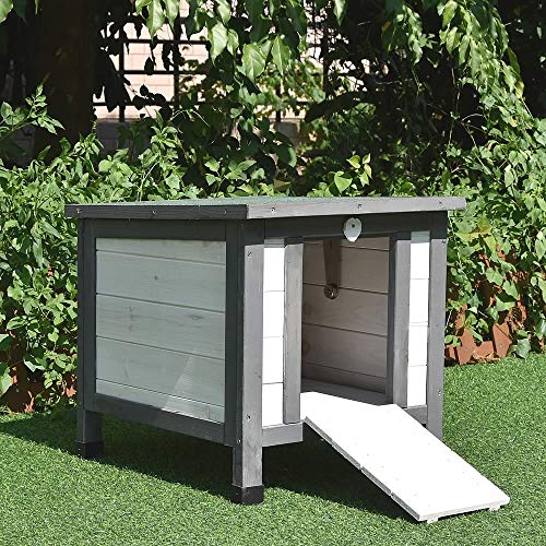 Melko Katzenhaus Grau/Weiß 50 x 45 x 43 cm mit klappbarem Deckel und Rampe, Winterfest – Bild 8