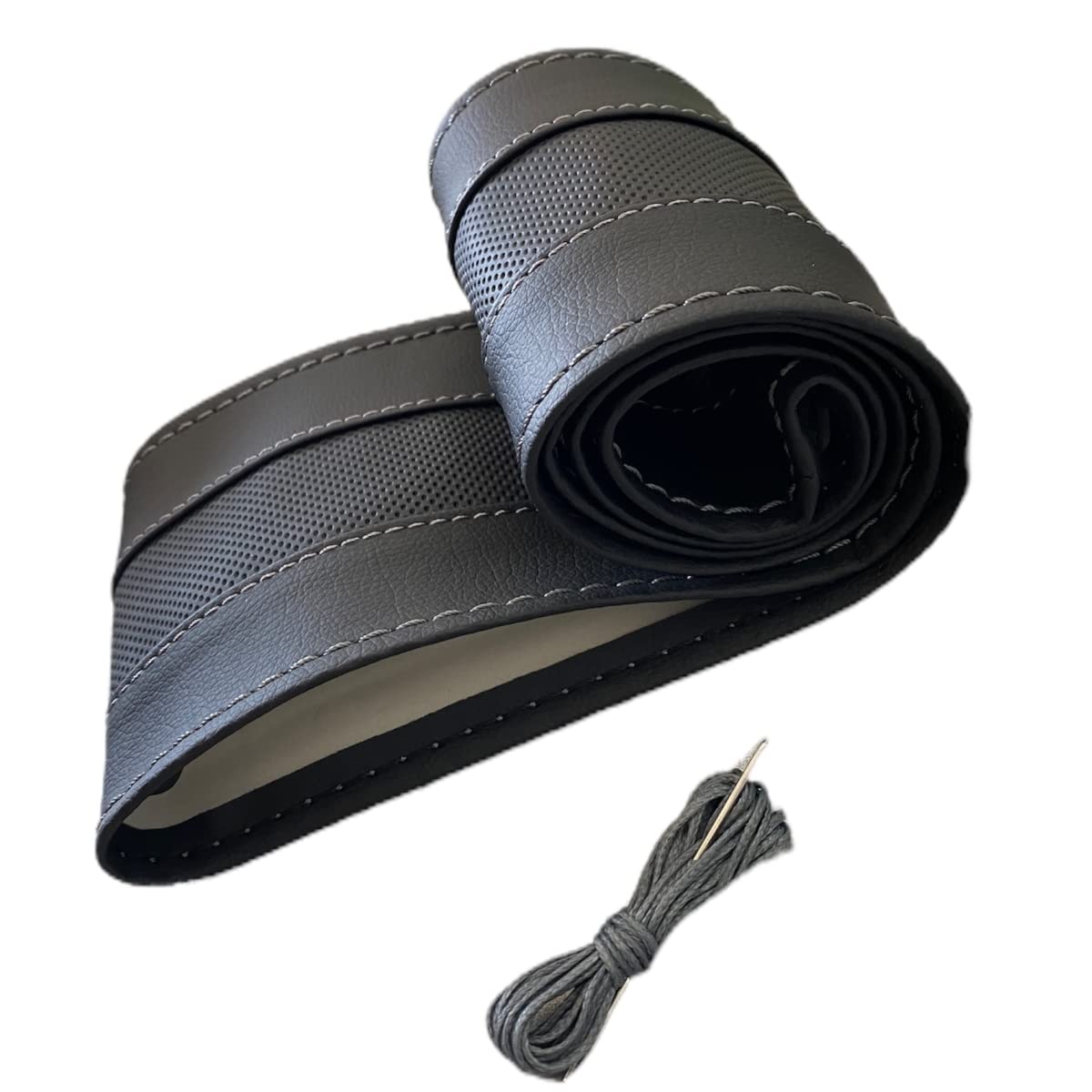 LB119 Steering Wheel Cover, Steering Wheel Wrap, Steering Wheel Accessories, 37-39 cm for Lacing Black with Perforated Leather