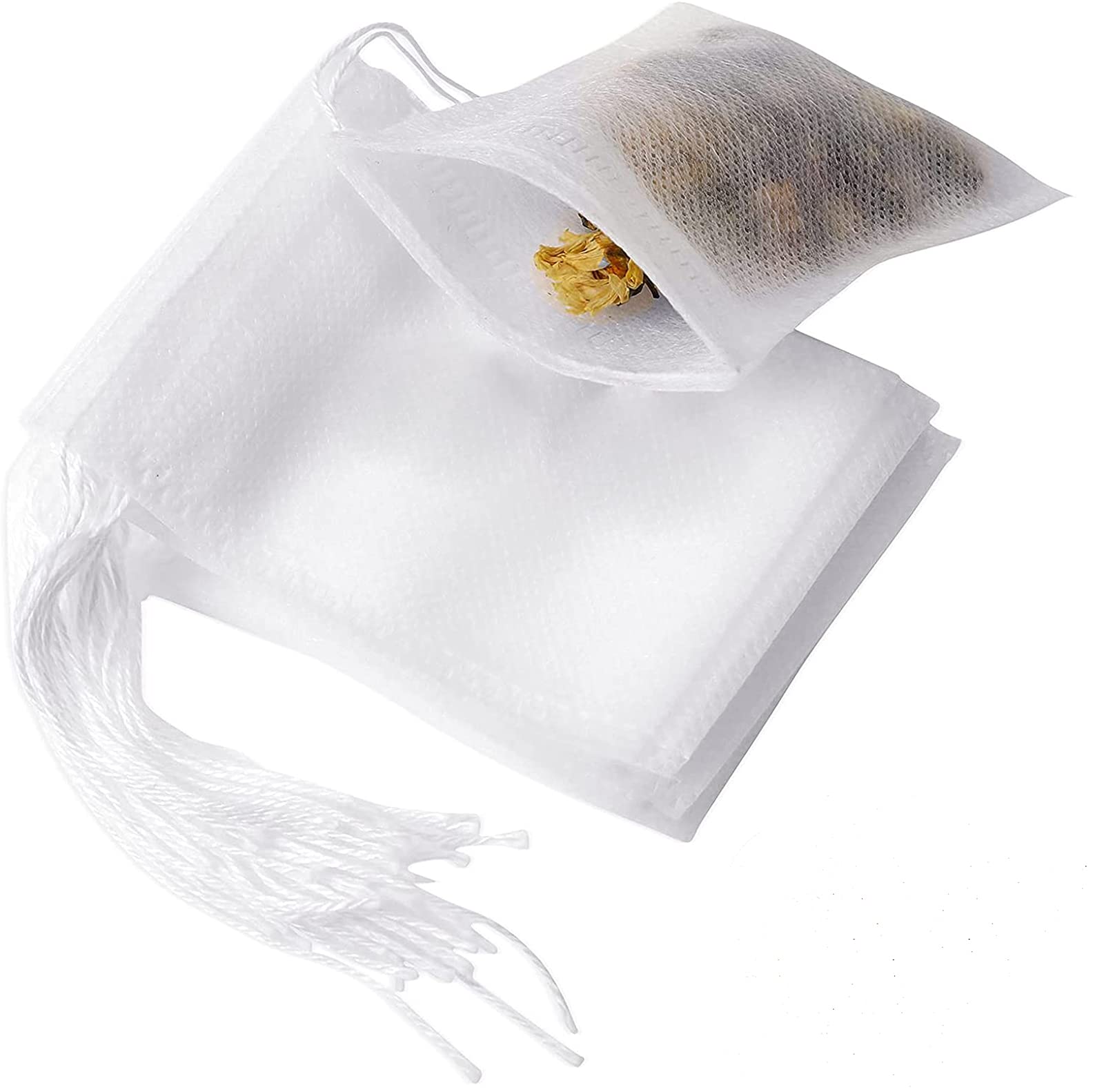 100 Pcs Tea Filter Bags Empty Tea Bags 5x7cm / 8x10cm / 14x16cm / 20x25cm Non-Woven Fabric Drawstring Bag Tea Infuser Bags for Loose Tea Coffee Herb Lavender Cooking Brewing