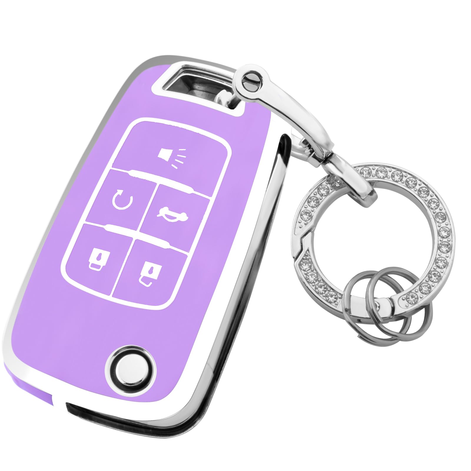 for Chevy Key Fob Cover with Keychain,Premium TPU Full Protection Key Case Shell for Equinox Camaro Cruze Malibu Impala Spark Sonic GMC Buick Terrain Encore Allure Regal(Purple)