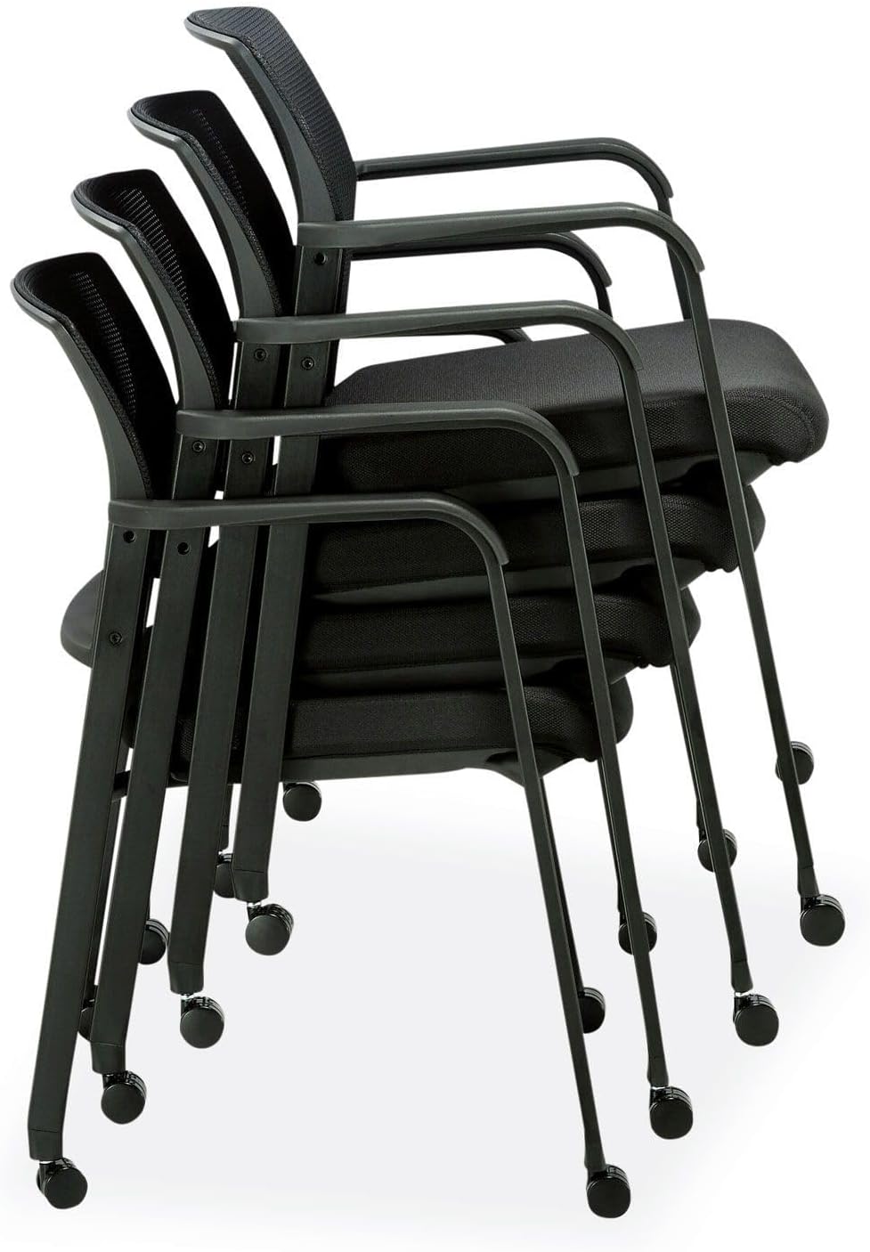 Alera Elgar Stacking Guest Arm Chair, Mesh Back Reception Chair, Fabric Seat, Black