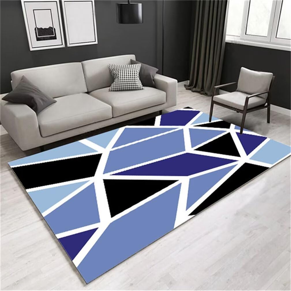 Tapis de chambre garçon bleu 140x200 cm géométrique