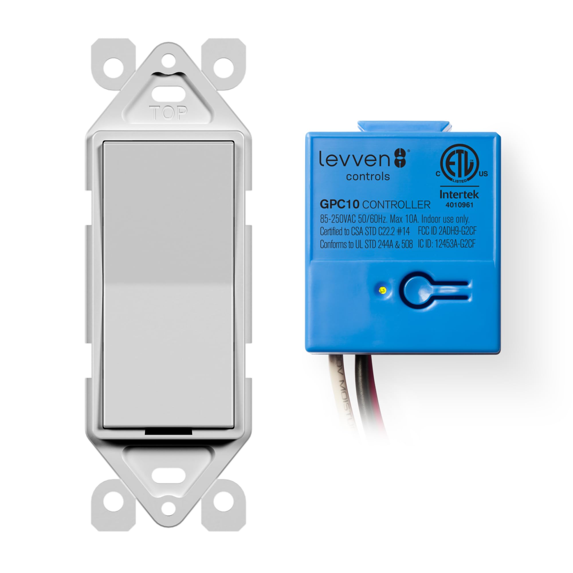 Levven Single-Pole On/Off Wireless Switch and Receiver Kit - Decorator-Style Switch, White