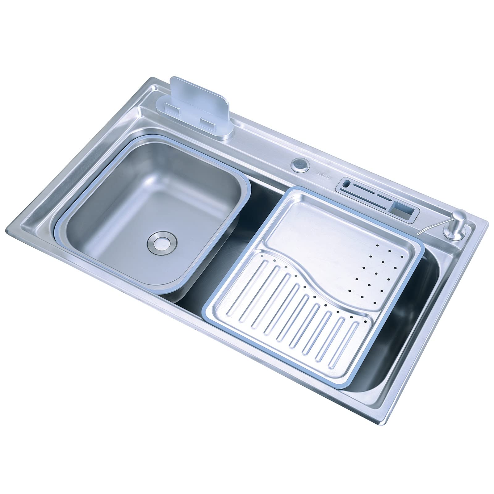 Fregadero de Cocina Kit de Desagüe para Fregadero de Barra de un Solo Seno Empotrable o Bajo Montaje, para Bares, Balcones/Plata/78X48X22Cm