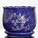  Pots de fleurs en céramique de style chinois, pots de balcon pour fleurs avec plateau, grands pots pour plantes, pots de fleurs créatifs peints à la main (couleur : style 3, taille : L) (style 1 M