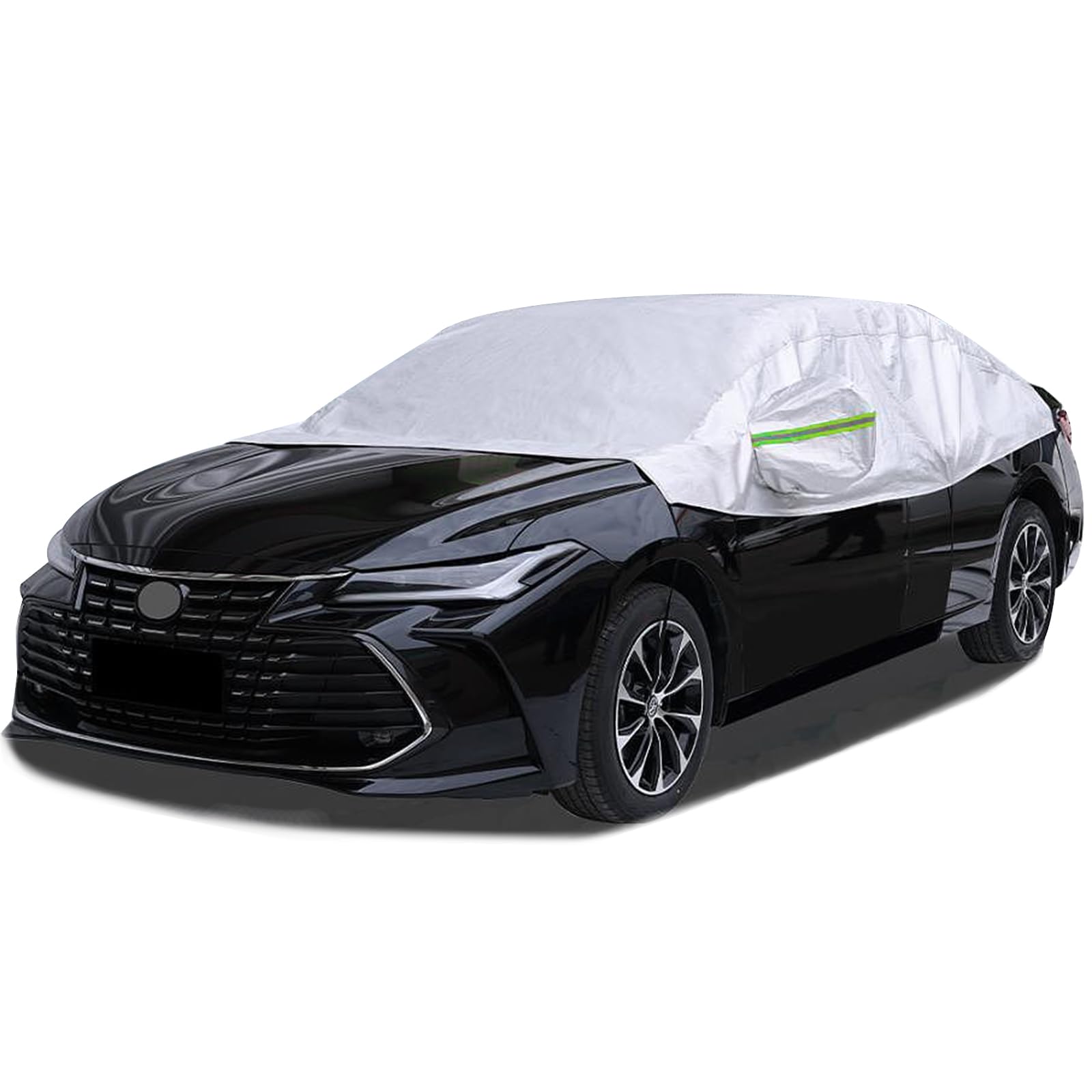 XIMINZ Half Car Cover for Sedan - Thin Lightweight Waterproof Sunshade Rain Snow Dust Outdoor Protector Top Cover