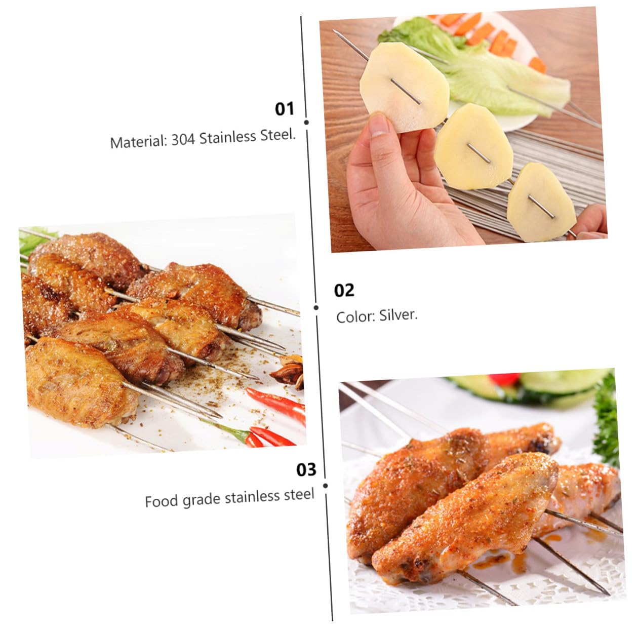 100 Sztuk Trwałych Wielokrotnego Użytku Szpikulców Ze Stali Nierdzewnej Do Grillowania Odpornych Wysoką Temperaturę i Korozję Idealnych i Barbecue Świeżym Powietrzu