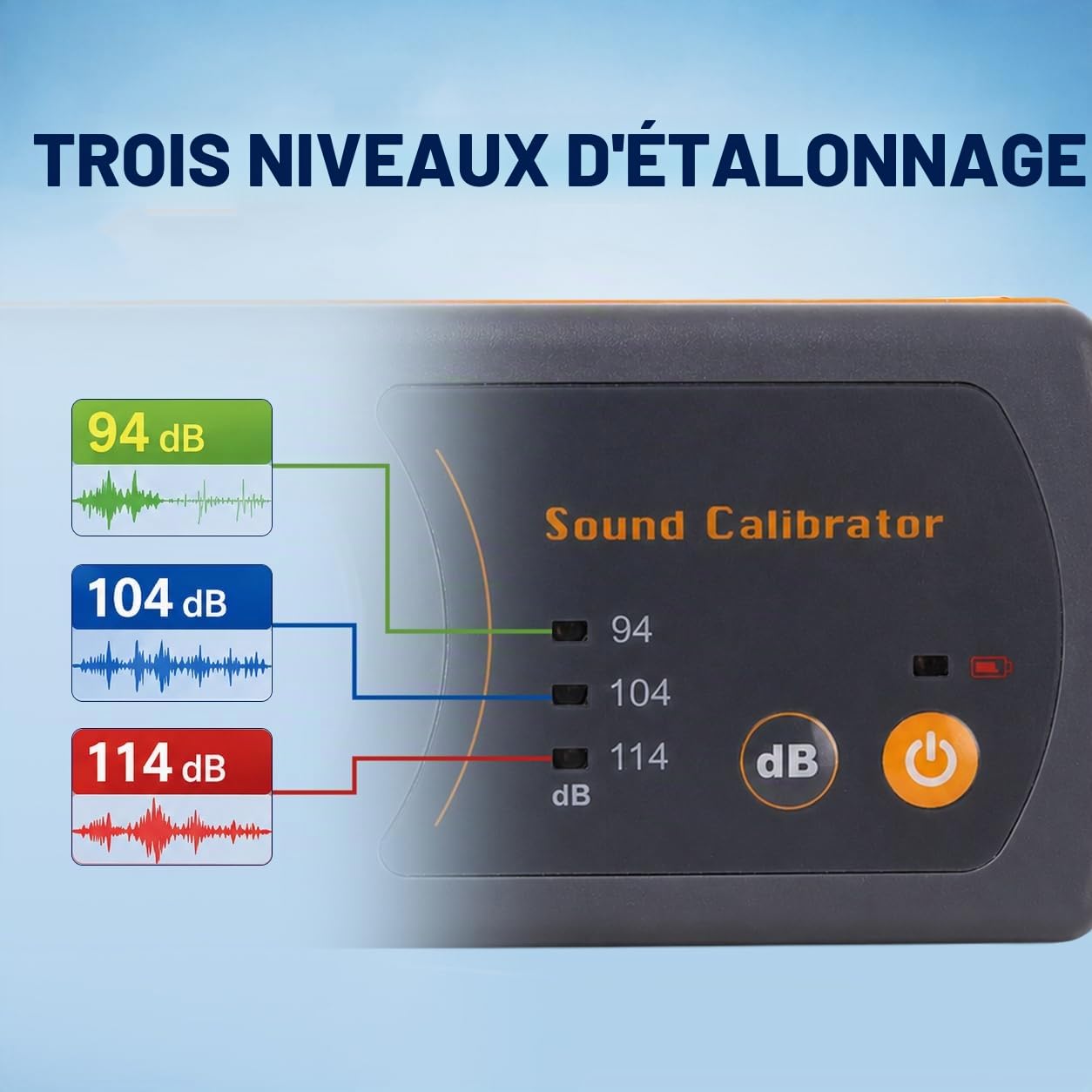 Sonomètre Décibel Niveau Calibrateur Étalonnage 114dB / 94dB / 104dB Étalonnage Niveau pour Sonomètres