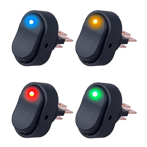 DMWD 4 interruptores basculantes de barco con luz LED, interruptor de palanca de encendido y apagado de forma ovalada de 3 pines SPST 12 V 30 A para