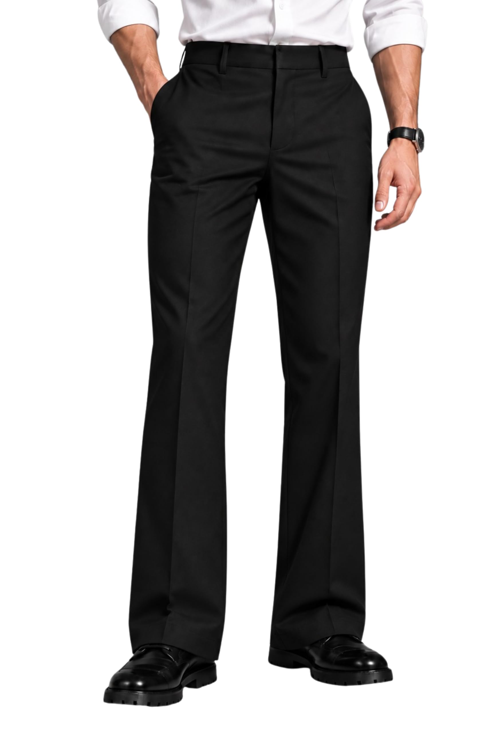 night scape Men's Black Bootcut Pants | Formal Trousers-picture-21