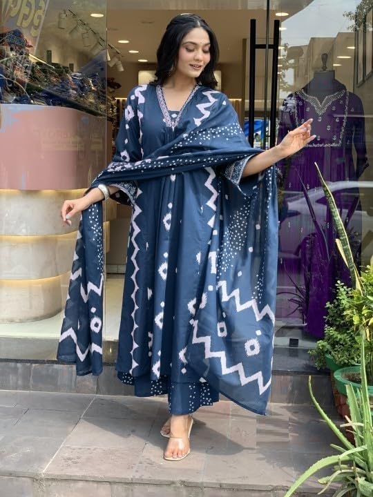 Image of KLOSIA Viscose Women Printed A-Line Kurta Pant with Dupatta