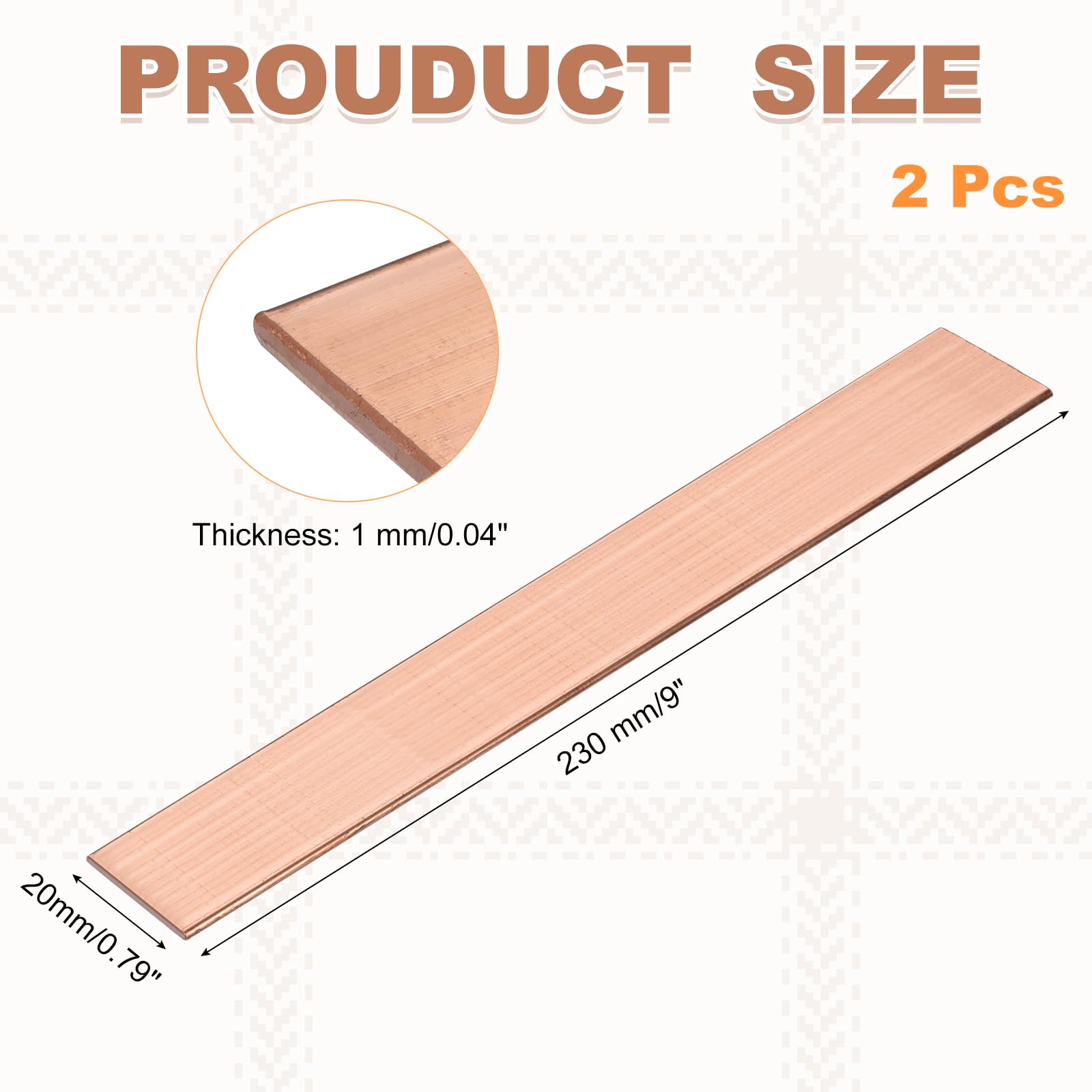 sourcing map Kupfer-Flachstange, C110, massive Kupfer-Busschienenplatte, massive Metallbleche für Heimwerker, Handwerk, Reparaturen, elektrisch, 1 mm x 20 mm x 230 mm, 2 Stück