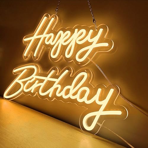 Miniatura 4 de Letreros de neón de 22 x 16 pulgadas para fiestas de cumpleaños letras de arte luces decorativas de pared regalos de cumpleaños blanco cálido 22