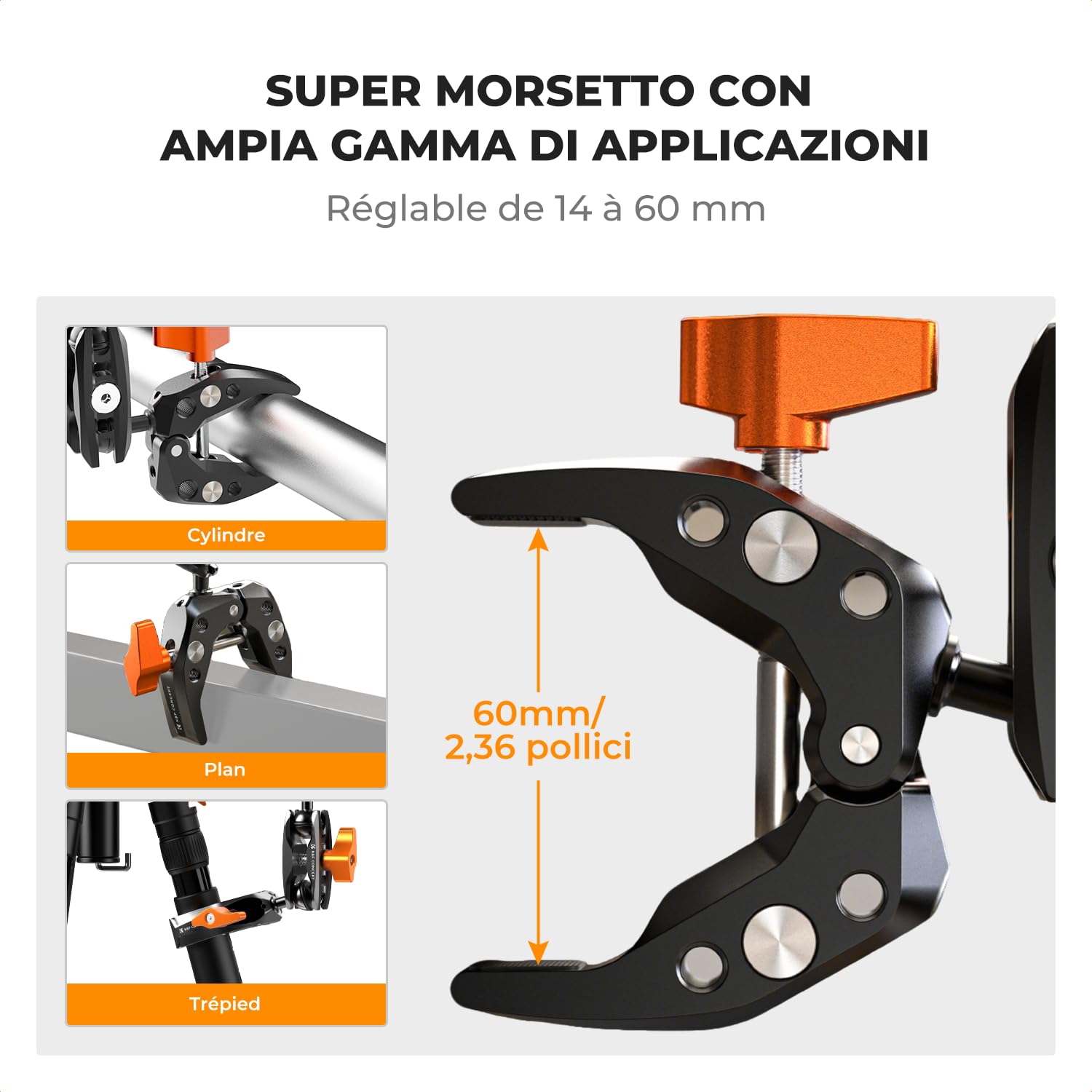 K&F CONCEPT Braccio Magico con Super Clamp, Super morsetto con braccio a sfera a 360°, supporto per Fotocamera, Smartphone, Action Camera, Flash, DSLR, Stabilizzator- MS13