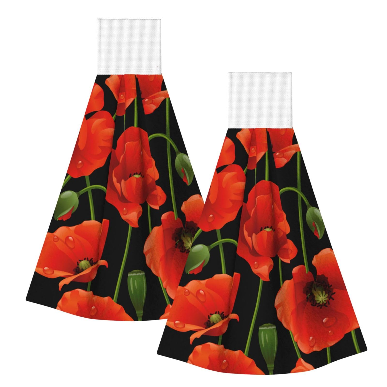 DOPKLNA Poppy Flower, 2 Pcs Hanging Coral Fiber Hand Towels for Bathroom, Absorbent Kitchen Towels