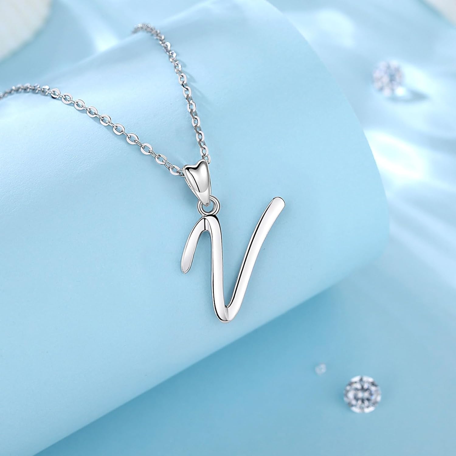 EUDORA Sterling Silver Initial Necklace 26 Letters Alphabet Personalized Charm Pendant with 18inch O-Ring Chain - Image 2