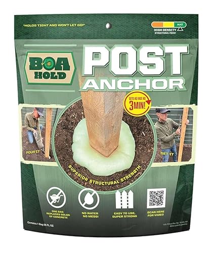 Boa Hold Post Anchor – Alternative to Concrete | No Water, Fast-Setting Anchor for Fence, Deck, Mailbox Posts | One Bag Kit