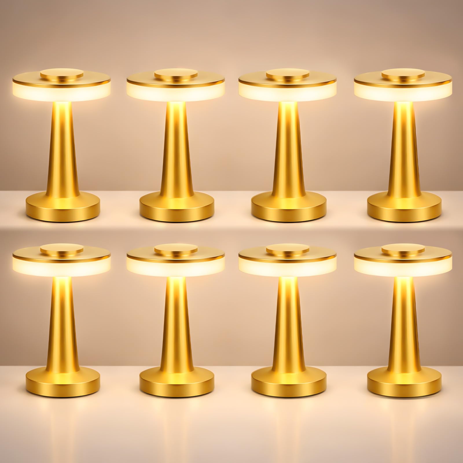 Riakrum 8 Pcs LED Cordless Table Lamp Bulk Rechargeable,Gold