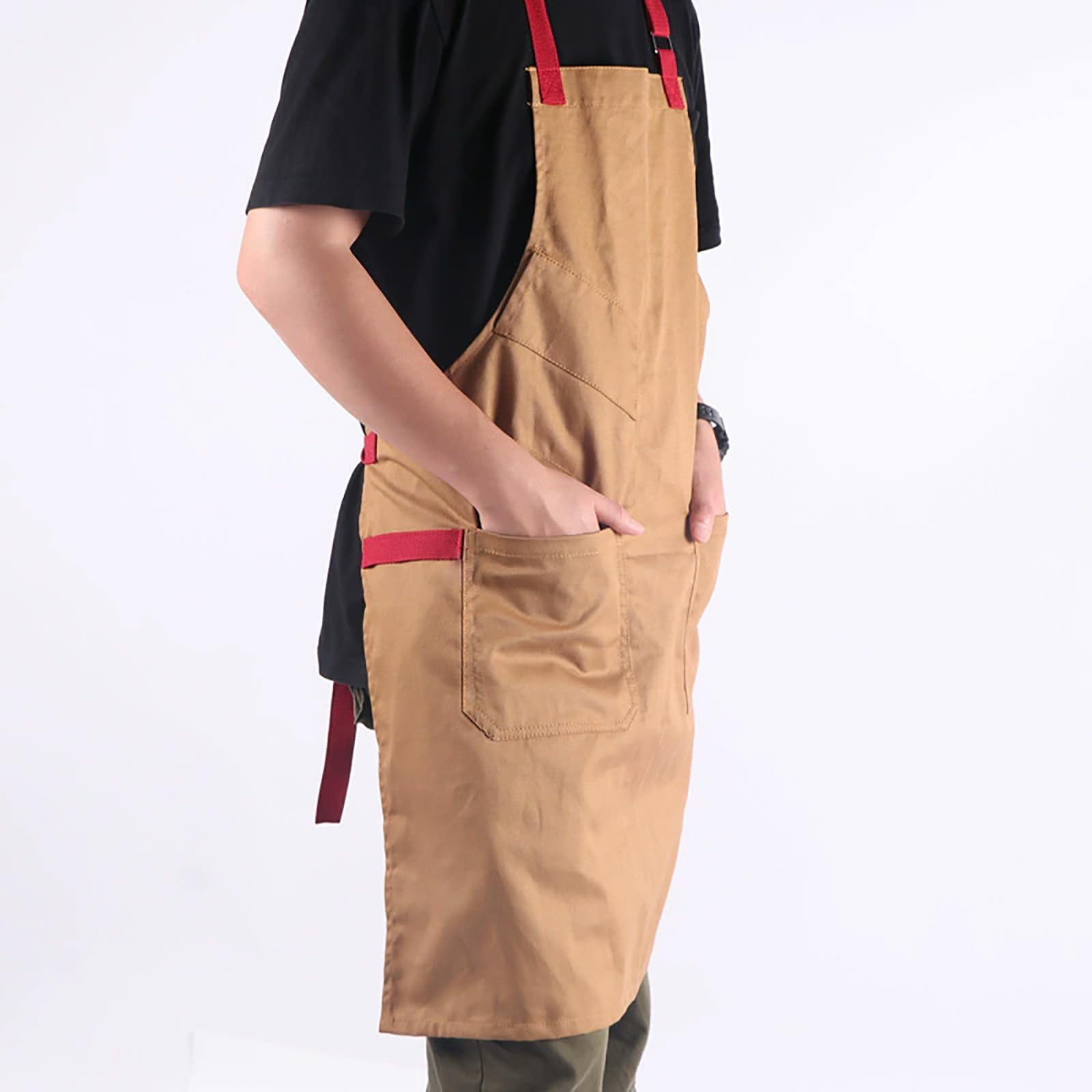 Delantal De Cocina para Hombre Y Mujer, Ajustable, De Lona De Algodón, con Bolsillos, para Chef Orange,One Size