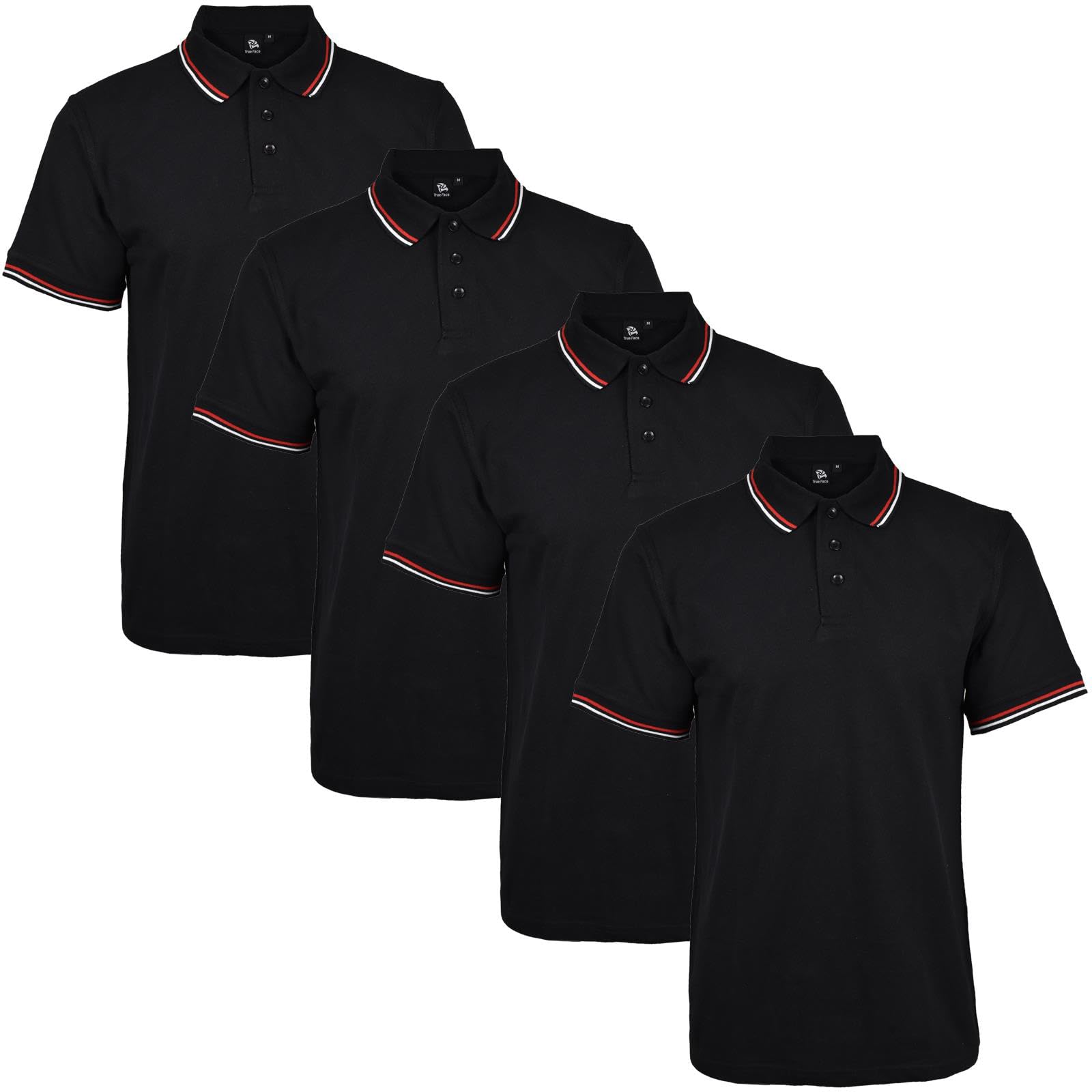 True Face (Black - Tip, 2XL) Mens Polo Shirt Shortsleeve Tipping Top Tee 4 Pack