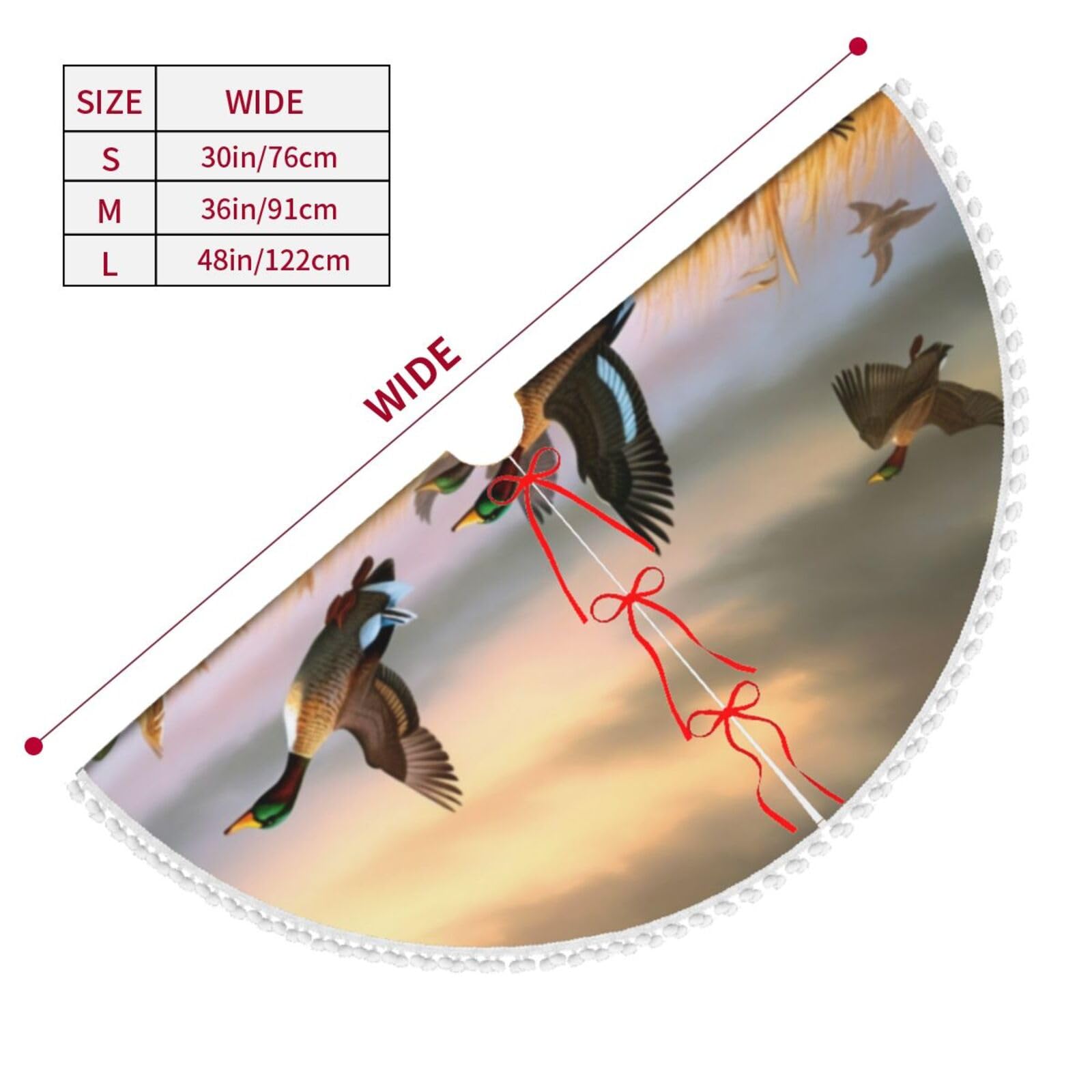 Jagd fliegende Wilde Enten 7 bedruckte Weihnachtsbaumdecke mit Pompon, 122,9 cm Weihnachtsbaumröcke, Dekoration für Zuhause, Garten, Büro, Urlaub, Party