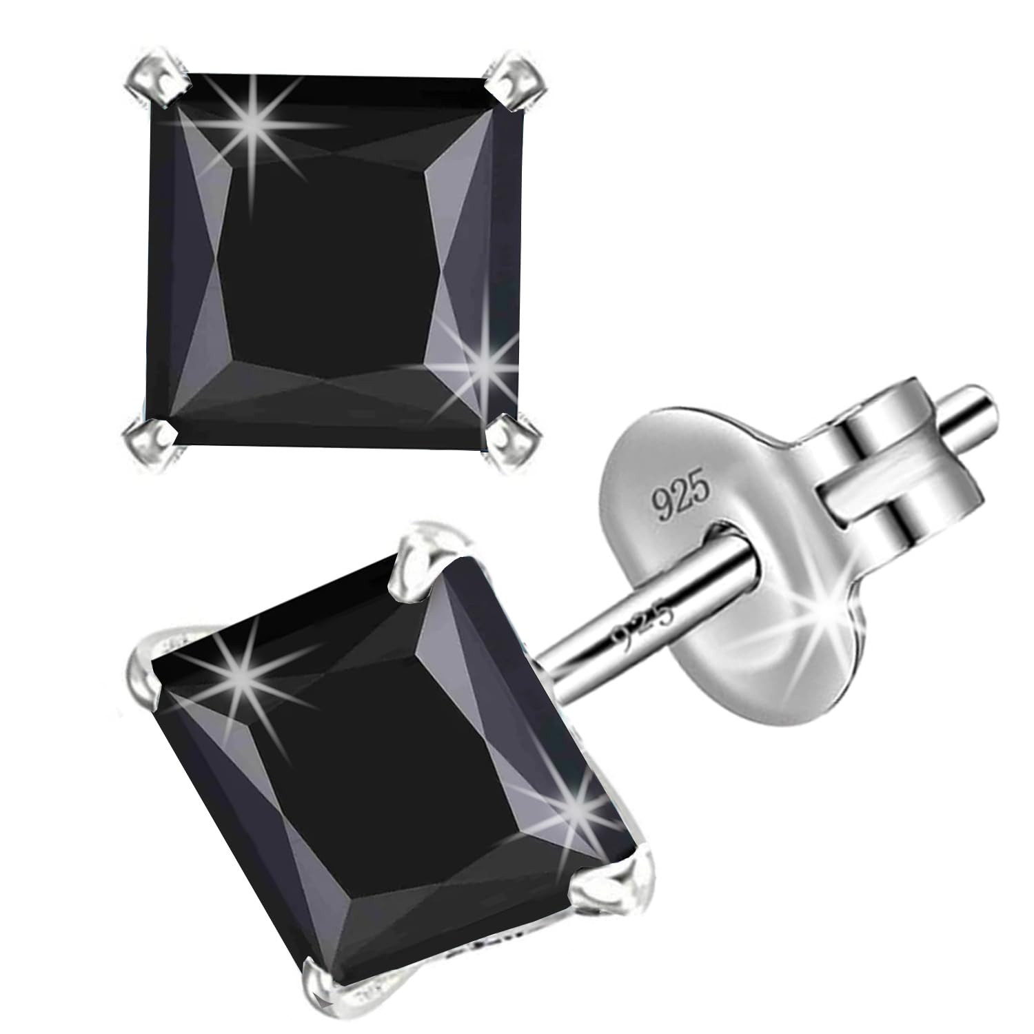 SIVYAA Black Solitaire Diamond Stud Earrings Set | Pure 925 Sterling Silver | Square Princess Cut Cubic Zirconia Ear Tops | Gift Item for Men Women Boys Girls Girlfriend Baby | 6 Month Warranty, 6MM (B0CK5Z6XH4) Amazon Price History, Amazon Price Tracker