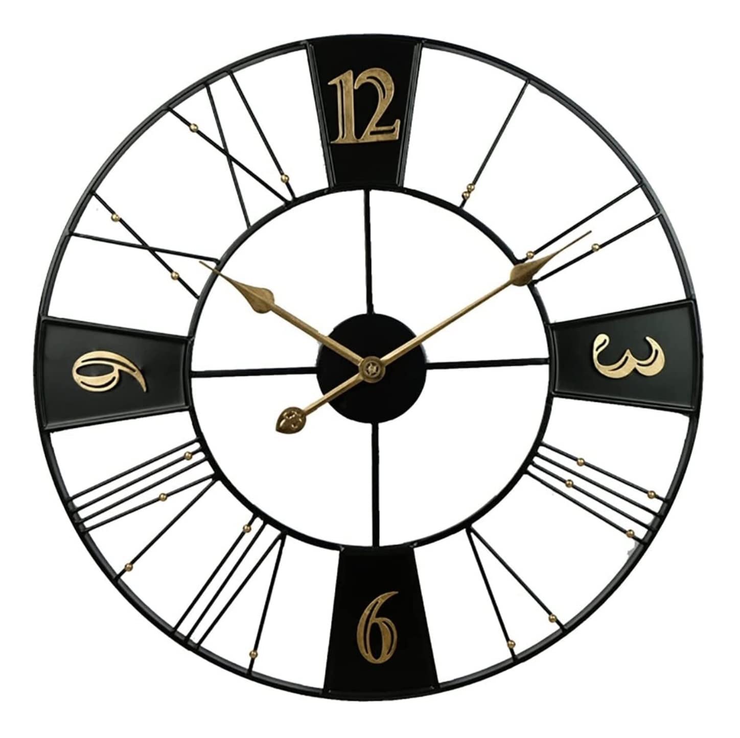 AZHKJKZH Wall Mounted Clock Metal Skeleton Wall Clock With Roman Numerals Silent Non-ticking Decorative For Lounges Pubs Cafes For Living Room(A)